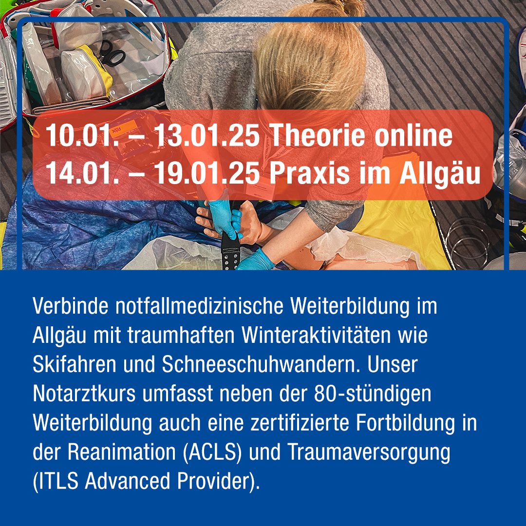 🏔️ Notarztkurs auf 1200m ü.N.N.! 🏔️
📅 10.01. – 19.02.2025
📍 Panoramahotel Oberjoch, Bad Hindelang/Oberjoch
❄️ Freizeit: Ski, Schneeschuhwandern &amp; mehr
🏅 Zertifikate: ACLS &amp; ITLS Advanced Provider

medi-learn.de/notarztkurs

#medilearn #notarztkurs #allgäu #skifahren #acls #itls