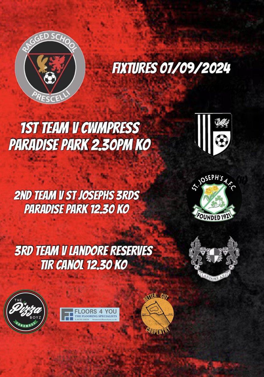 The season starts for our reserves who are chomping at the bit to get going! 

Our 1st team return to action against Cwmpress at Paradise Park (2.30pm KO), our 2nd team take on St Josephs 3rd team also at Paradise Park and our 3rds take on Landore at Tir Canol (both 12.30pm KO)