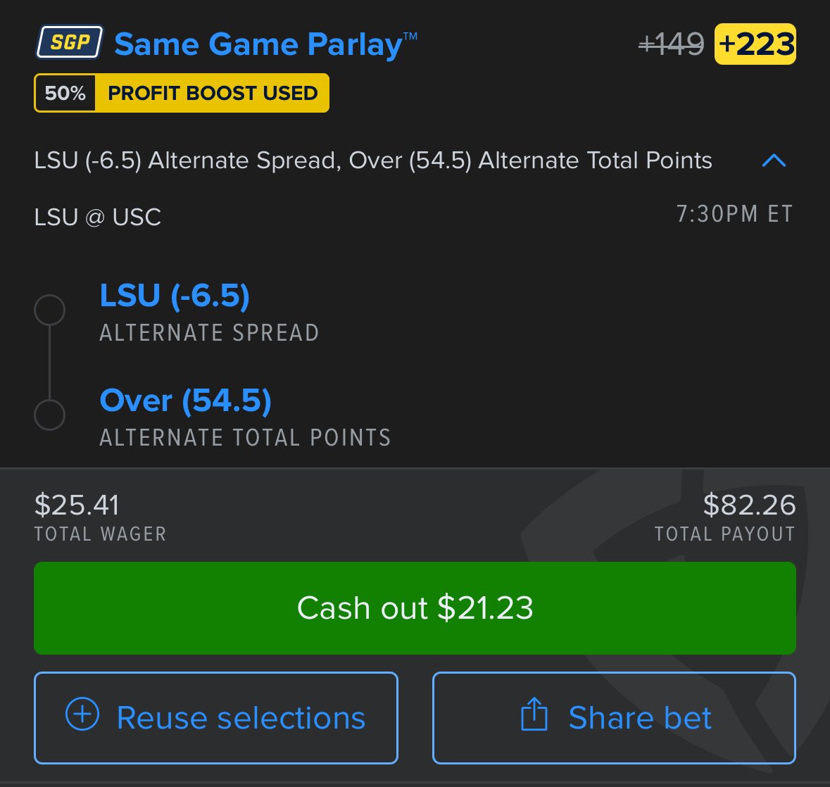 Geaux Tigers!  Awesome game to end the holiday weekend slate on, stay tuned for more 🐯

#CFBbets #GeauxTigers #Sportsbets #fanduel #Cheers
