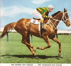 HORSERACING1002's tweet image. RED HANDED🇳🇿1962
(LE FILOU - RED MIGHT BY RED MARS)#RedHanded
B/ Jack Macky Jr🇳🇿1962, Gelding.
O/ F. W. Clarke
T/ Bart Cummings 
YER SAL 870 Gns
Melbourne Cup, Queen's Cup, Alderman Cup. 
2nd Caulfield Cup, 
Died April 27, 1990