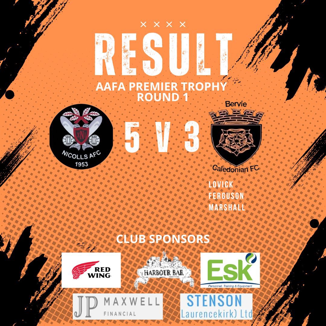 ⚽️ MATCH RESULT ⚽️

🟡⚫️ Nicolls AFC 5 - 3 Bervie Caledonian 🟠⚫️

A bad first half, left too much to do in the second!