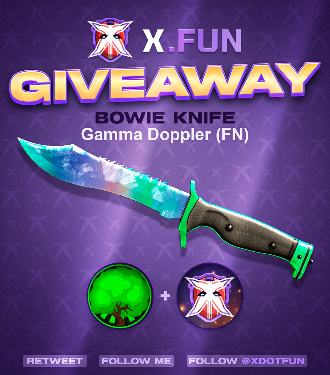 MrTreeGambling's tweet image. 🔥$480 PARTNERSHIP GIVEAWAY (XFUN + MRTREE)🔥

💰Bowie Knife | Gamma Doppler (FN)

🟩To join:
👉Follow @xdotfun &amp;amp; @MrTreeGambling 
👉Retweet &amp;amp; Tag 1

⏱️Rolling in 7 Days