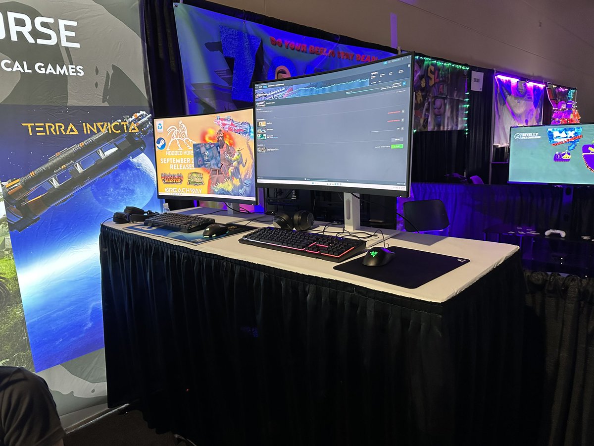 HoodedHorseInc's tweet photo. Day three of #PAXWest begins! Swing by booth 663 to say hi, and check out some strategy goodness. https://t.co/ceGN3MxqT1