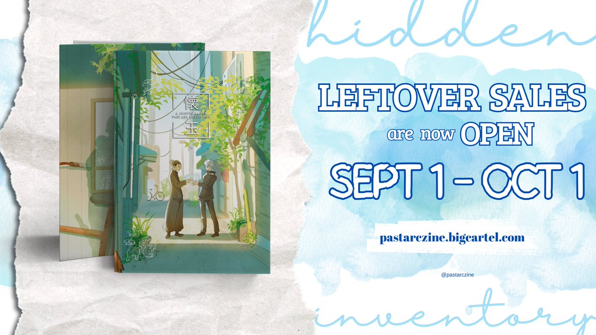 pastarczine's tweet image. 💙✨Leftover Sales Open!✨💙
It's here, it's here! Your second chance to get Hidden Inventory - A Jujutsu Kaisen Past Arc Zine and all its lovely merch!
Leftover sales run from Sept 1st till Oct 1st. Don't miss your chance this time!
🛒pastarczine.bigcartel.com
🔽Prices below🔽