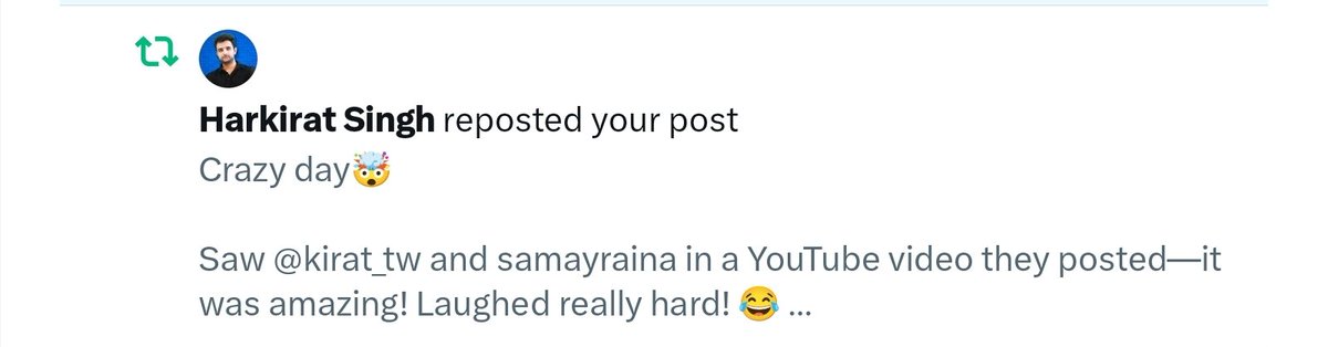 AbhrajyotiRay01's tweet photo. From watching his videos  to be reposted by him 
Came a long way✌️

Twitter really is a place to connect 
Right @kirat_tw 👍🏻

Should be active here don't know when an opportunity will come, not gonna miss it🗿

Better late than sorry 😔✌️

#letsconnect  #100daysofcodechallenge https://t.co/pZ3IZ5gKtG