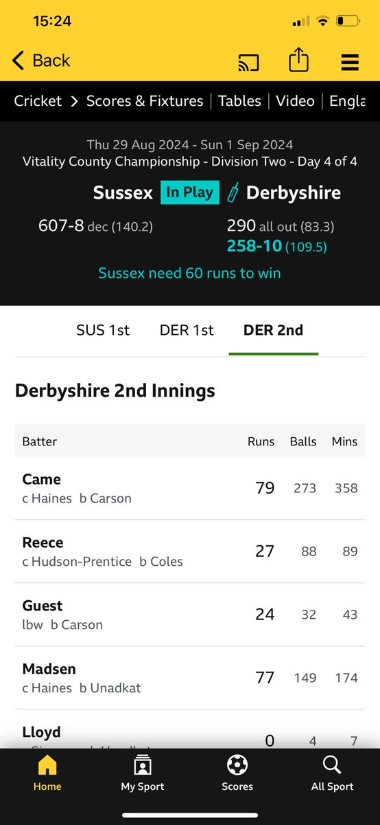 DumiganDavid's tweet photo. @SussexCCC Great win but don’t invite BBC Sport to be scorers; do the maths 😂 https://t.co/C7MzNy64pQ