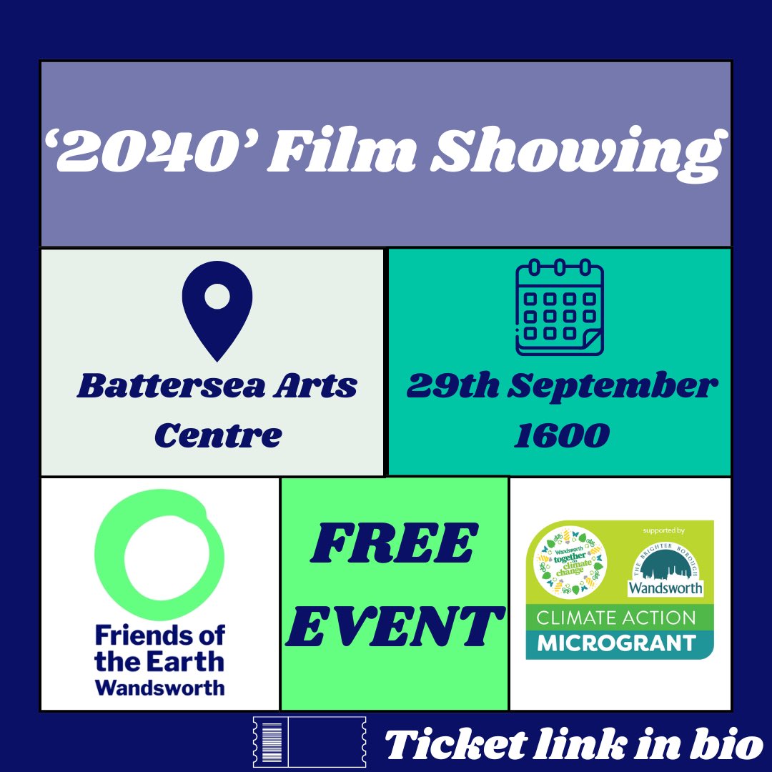 Come join us for a FREE showing of the film 2040!

Tickets here: eventbrite.com/e/2040-free-fi…

#sustainableseptember #londonfreeevent #sustainability