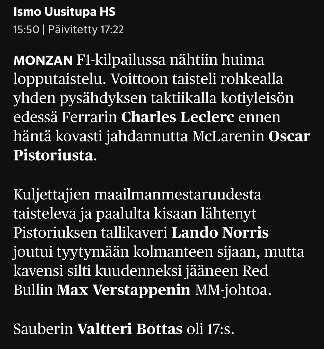 Oscar Pistorius näemmä vapautunut vankilasta ja vaihtanut lajia. #f1