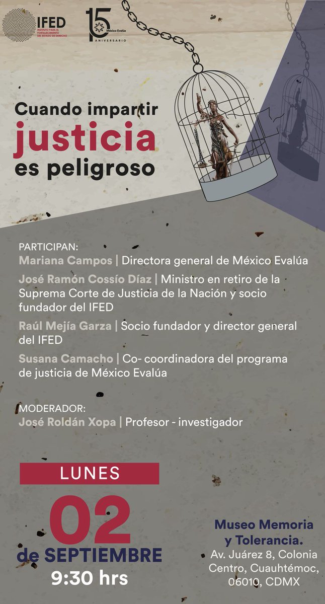 Impartir justicia en México es peligroso. 
El personal jurídico y las personas abogadas litigantes enfrentan riesgos al ejercicio de su profesión día a día 

¿De qué tamaño es el problema? ¿Cómo se previene o atiende? Acompáñanos mañana a las 9:30 hrs.