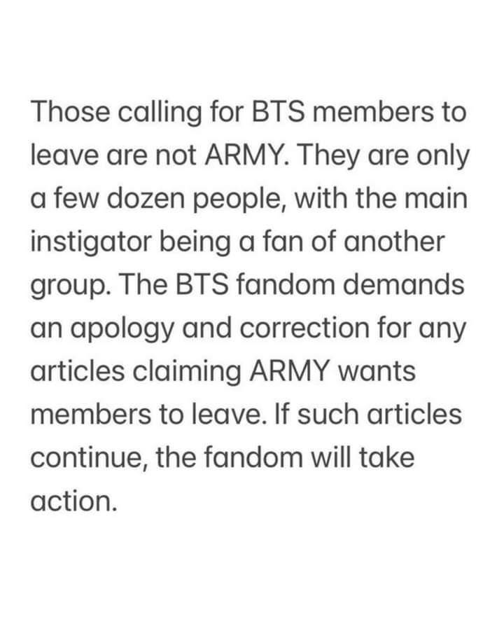 I-ARMYs and K-ARMYs stand together in our resolve for BTS to always remain as 7. We demand that Korean Media correct the misinformation about this issue. 

#ARMYStandsWithSuga 
#ARMYisOne 
#BTS_IS_7