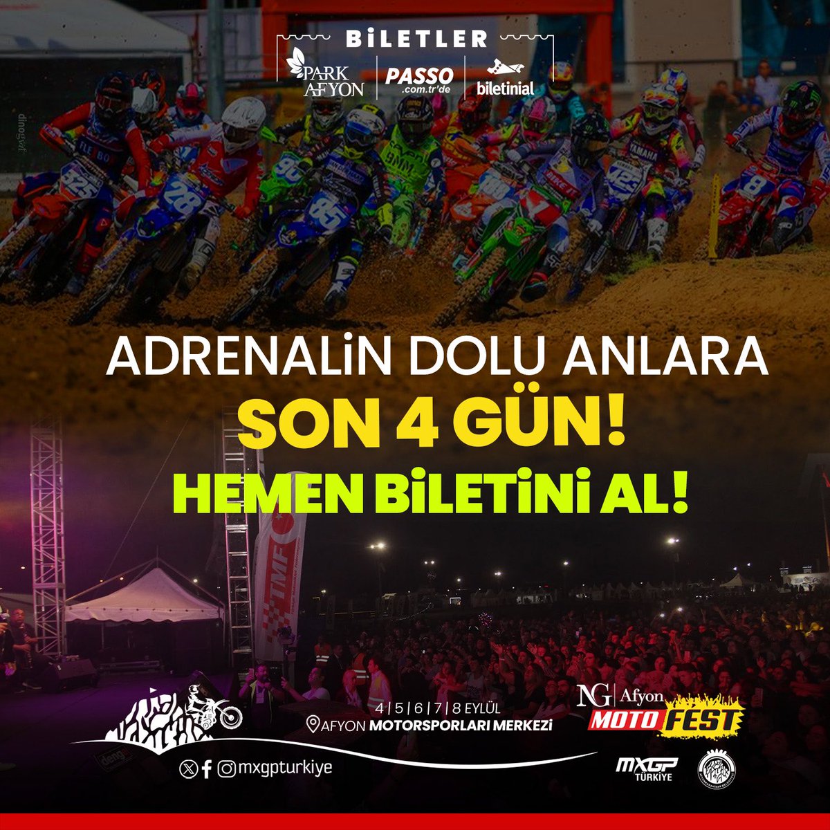 Ng Afyon Motofest’te Geri Sayım Başladı! Adrenalini Ve Müziği Aynı Anda Yaşamak İster Misin? Büyük Festivale Son  4 Gün Kaldı! Biletini Almayı Unutma! 

📅 4-8 Eylül 2024
📍Afyon Motor Sporları Merkezi