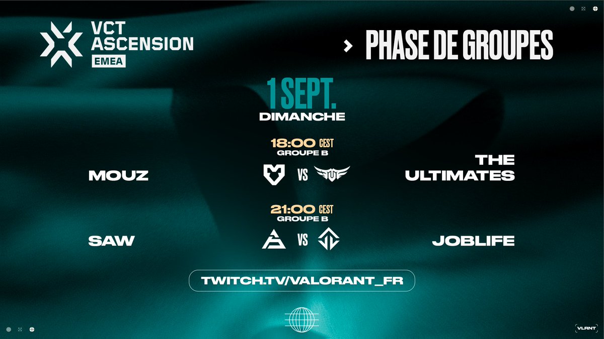 C'est bientôt l'heure pour nos champions de chez <a href="/JoblifeEsport/">Joblife</a> d'entrer sur le serveur mais on se retrouve d'abord pour le preshow, suivi directement du premier match 🙌

🎙️ <a href="/binetspwR/">binet`</a> / <a href="/Itaah_J/">Itaah</a> / <a href="/shaytwangame/">Shaytwan</a>

🔴 twitch.tv/VALORANT_fr