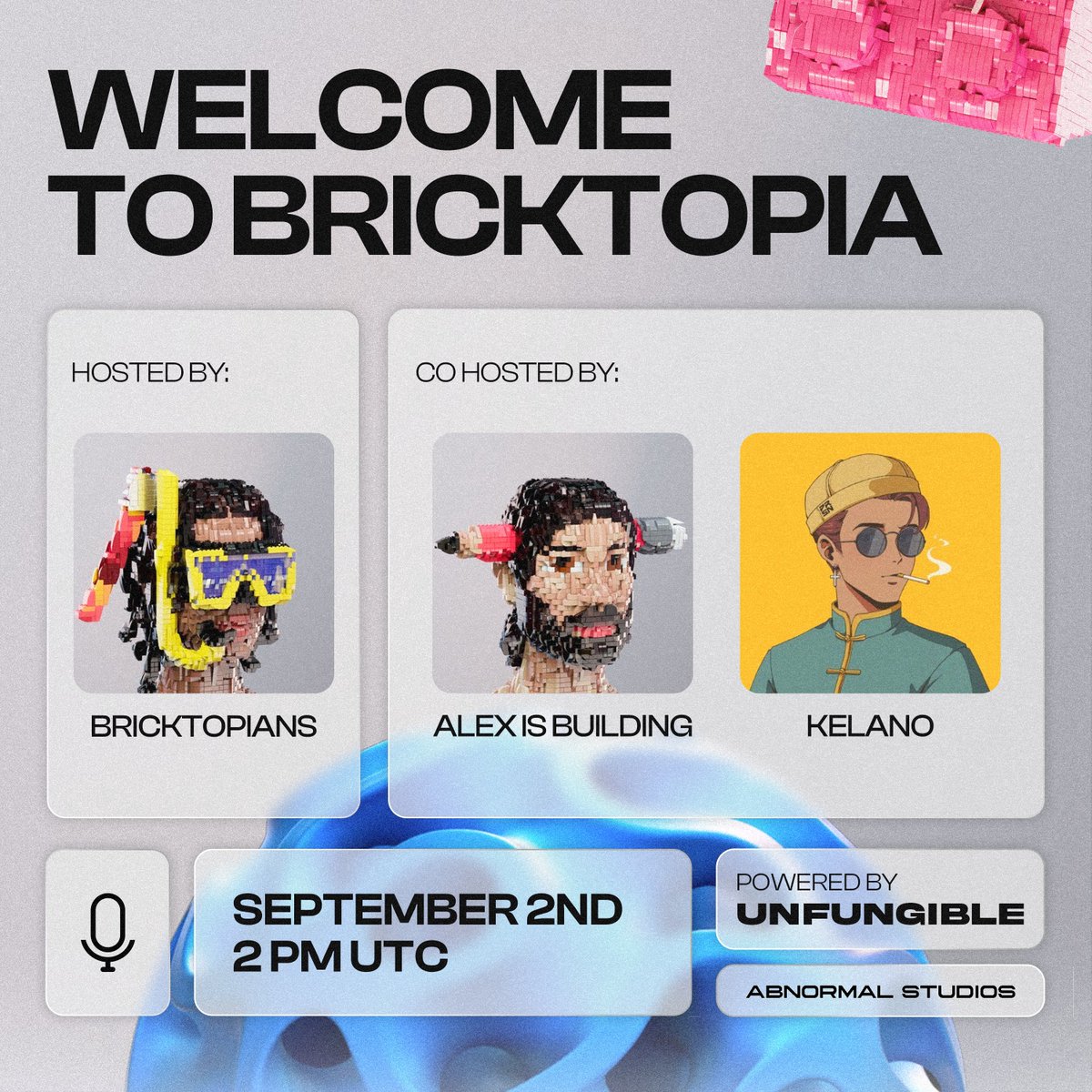 🎙️ Welcome to Bricktopia

📅 Monday 2nd of September, 2PM UTC. 

👇 Set your reminders below.