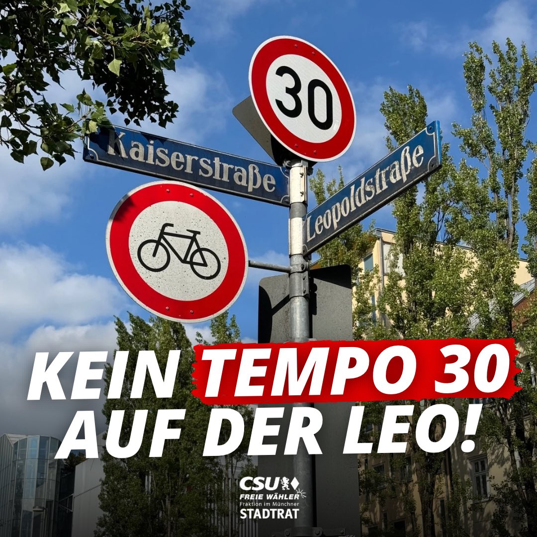 CSU-FW-Fraktion im Münchner Stadtrat (@csuimrathaus) on Twitter photo Seit 2022 ist auf Teilen der #Leopoldstraße Tempo 30 angeordnet. Nach einer Klage der Anwohner wurde das nun für unrechtmäßig erklärt. Wir fordern deshalb wieder grundsätzlich Tempo 50 für eine der Hauptverkehrsadern in #München anzuordnen. Seit 2022 ist auf Teilen der #Leopoldstraße Tempo 30 angeordnet. Nach einer Klage der Anwohner wurde das nun für unrechtmäßig erklärt. Wir fordern deshalb wieder grundsätzlich Tempo 50 für eine der Hauptverkehrsadern in #München anzuordnen.