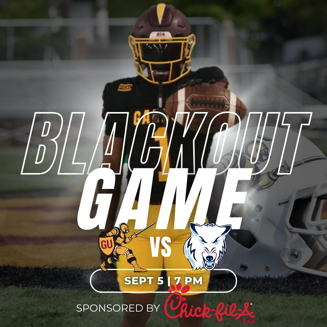 Gannon Athletics (@guknights) on Twitter photo It's a Blackout!
One highlight of opening week is the football team's Blackout Game on Thursday at 7 p.m.
The Golden Knights will unveil slick new jerseys, and fans and students are urged to wear black shirts to the opener vs. Northwood.
<a href="/GannonU/">Gannon University</a> <a href="/FootballGannon/">Gannon Football</a> <a href="/ChickFilAErie/">Chick-fil-A Erie</a> It's a Blackout!
One highlight of opening week is the football team's Blackout Game on Thursday at 7 p.m.
The Golden Knights will unveil slick new jerseys, and fans and students are urged to wear black shirts to the opener vs. Northwood.
<a href="/GannonU/">Gannon University</a> <a href="/FootballGannon/">Gannon Football</a> <a href="/ChickFilAErie/">Chick-fil-A Erie</a>