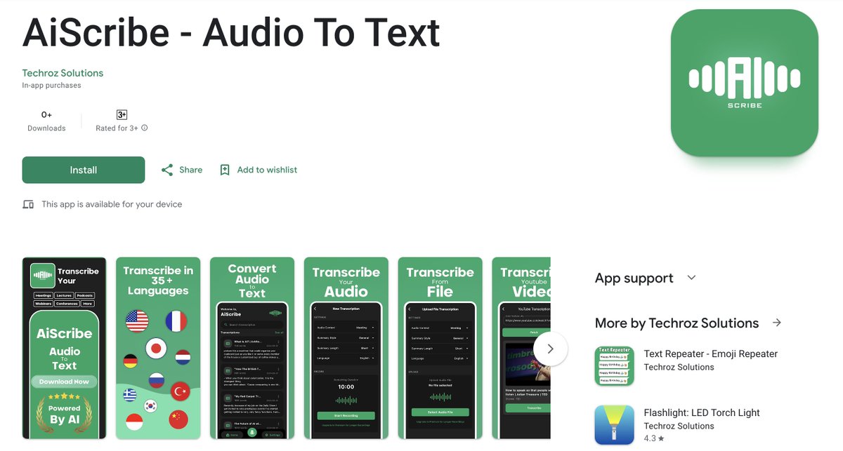 Mehroz__sheikh's tweet image. My new product, AiScribe - Audio To Text, is launched on Google Playstore—transcribe meetings, interviews, lectures, and more.

Time to Ship to @RevenueCat  Ship-a-Ton!

Download now: play.google.com/store/apps/det…

#aiscribe #transcriptions #audiototext #ai #mobileapp #buildinpublic