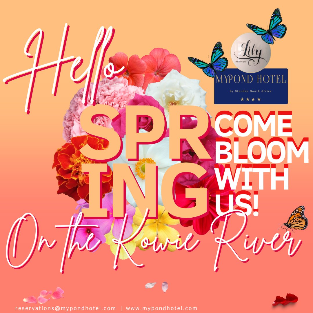 MyPondHotel's tweet image. Hello, Spring! Join us at MyPond Stenden Hotel**** on the Kowie River for a rejuvenating River Retreat. Book your stay at mypondhotel.com, or contact us at 046 624 4626 or reservations@mypondhotel.com.
#springbreak #springholiday #springretreat #mypondhotel #kowieriver