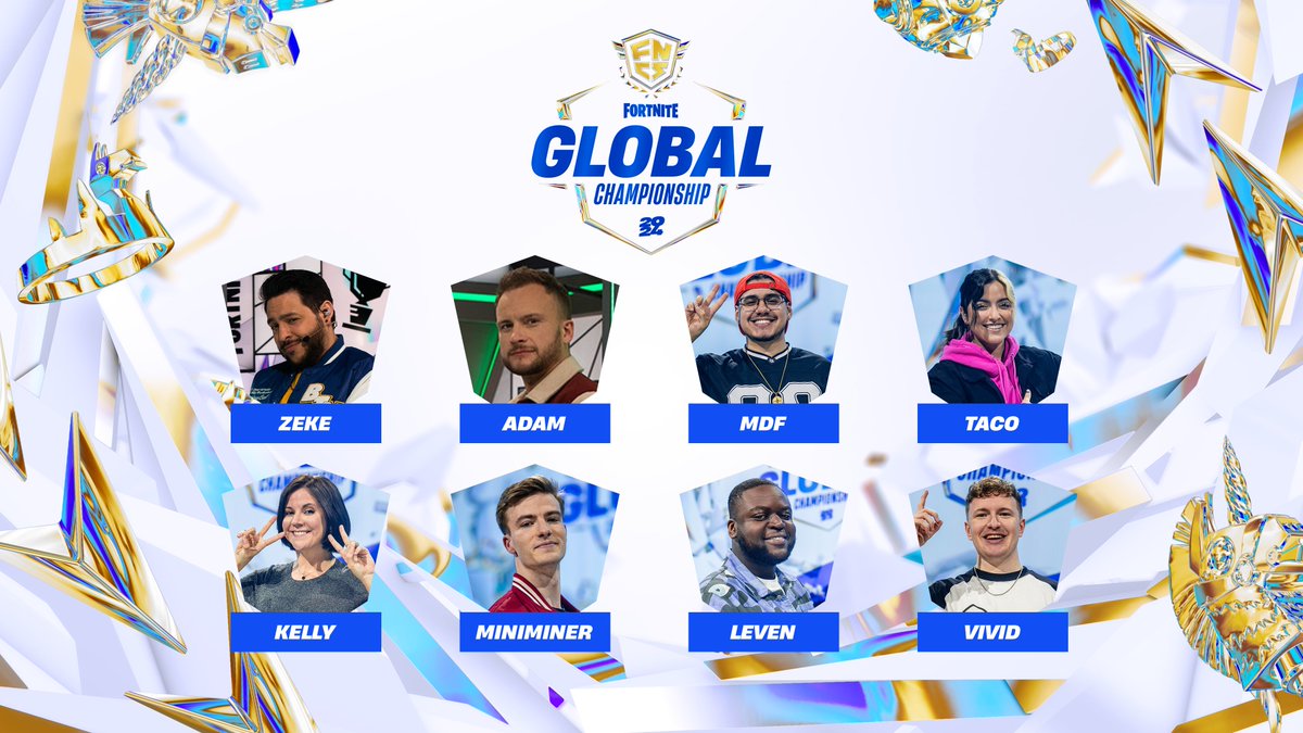 Crowning the FNCS GC 2024 Champions is truly special with this fantastic crew! ❤️

Broadcast host: <a href="/ZekimusPrime/">Zeke</a>
Stage host: <a href="/AdamSavage/">Adam Savage 🇬🇧</a>
Casters: <a href="/MonsterDface/">Javier 🇵🇷</a> &amp; @Thebesttaco
Analysts: <a href="/HelloKellyLink/">Kelly Link</a>, <a href="/MiniMinerYT/">MiniMiner</a>, <a href="/Leven2k/">Leven</a> &amp; <a href="/VividFN/">Vivid</a>

SIX MORE DAYS!