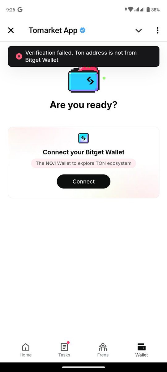 crypto_earn24's tweet photo. @TomarketFarmer Wallet connect problem. https://t.co/xXo1SIFHG0