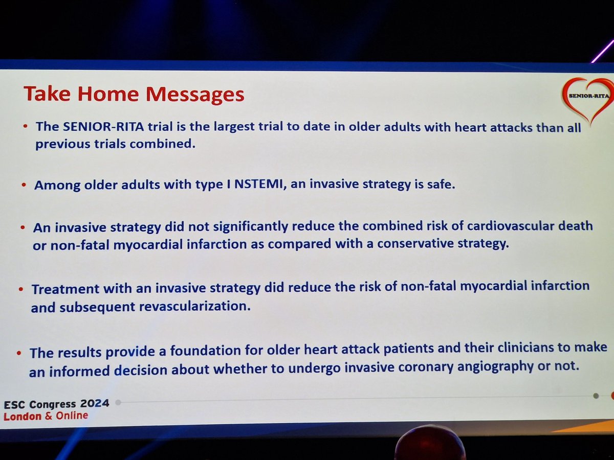 Girish Viswanathan (@girishviswa) on Twitter photo SENIOR RITA presentation by <a href="/VijayKunadian/">Professor Vijay Kunadian</a> It's an almost impossible to do study and congratulations! No changes of composite end point and CV death but reduced repeat mi or readmission. #ESCCongress2024 SENIOR RITA presentation by <a href="/VijayKunadian/">Professor Vijay Kunadian</a> It's an almost impossible to do study and congratulations! No changes of composite end point and CV death but reduced repeat mi or readmission. #ESCCongress2024