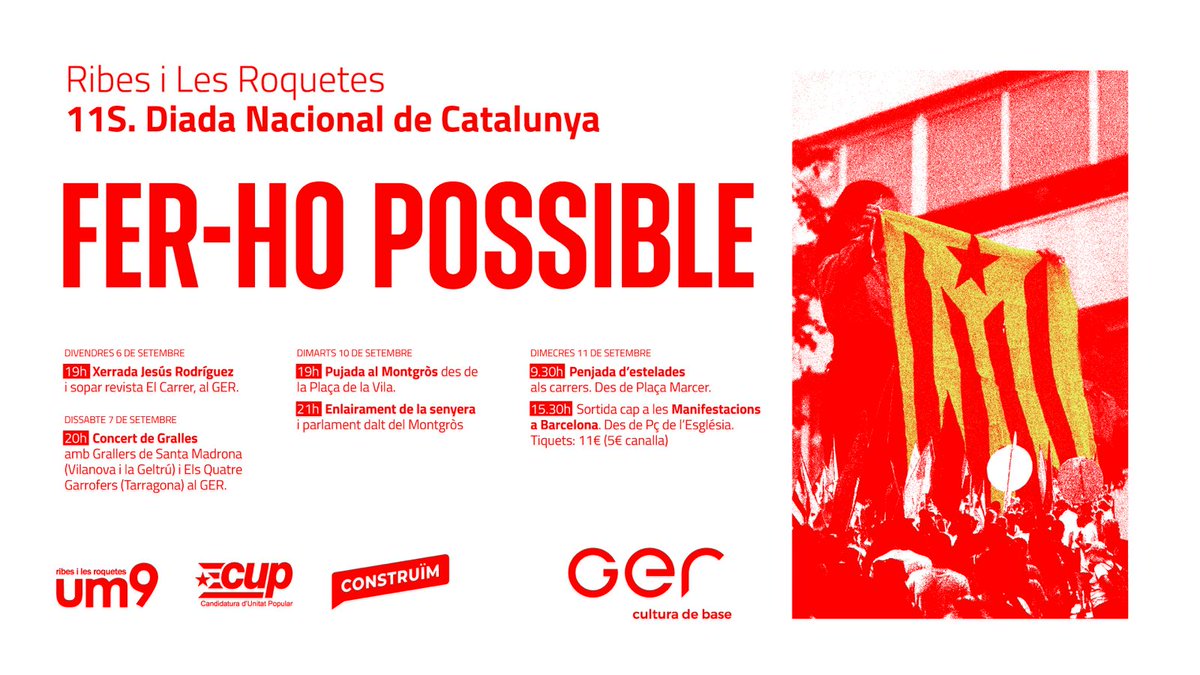 *Fer-ho possible*

11S. 2024 
Diada Nacional de Catalunya
Ribes i Les Roquetes

#diadanacionaldecatalunya #diadadecatalunya #11S #spribes #ferhopossible