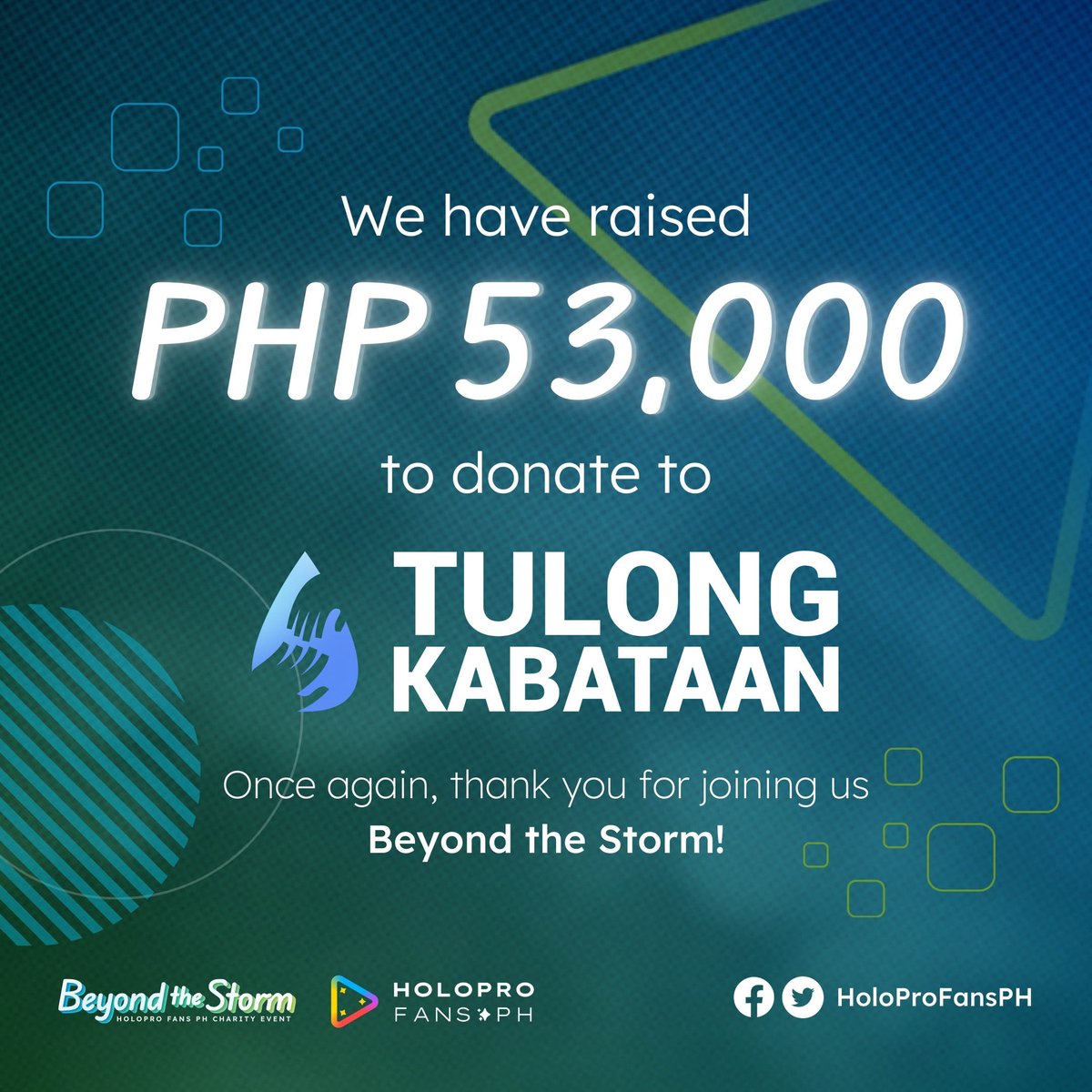 HoloPro Fans PH is proud to announce that the Filipino Hololive and  Holostars community was able to donate Php 53,000 (nearly USD 1000) towards  @TulongKabataan_ typhoon relief efforts, which include Typhoon Gaemi (