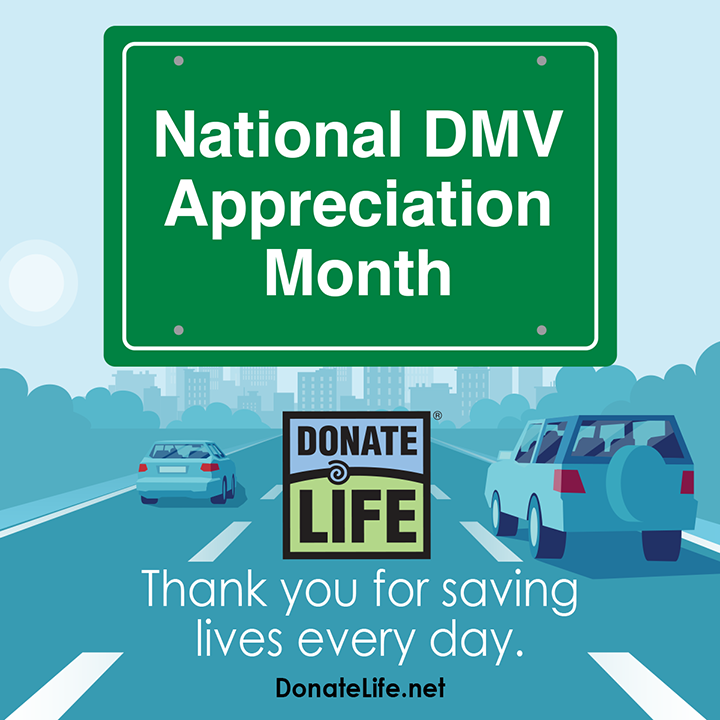 September is National DMV Appreciation Month! #DMVMonth recognizes the vital role of DMVs in saving lives: DMVs ask the donor registration question to customers every day. #Thanks4Asking DMV partners! #DonateLife 💙💚🚗 🪪