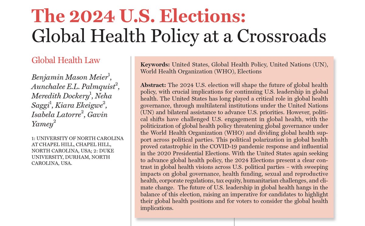 The 2024 US Elections will reshape #GlobalHealth, and <a href="/CUGHnews/">CUGH</a> is supporting US faculty in discussing the upcoming elections with their global health students.
Read our article at papers.ssrn.com/sol3/papers.cf… &amp; download the full classroom resources on Dropbox dropbox.com/home/CUGH%20%7….