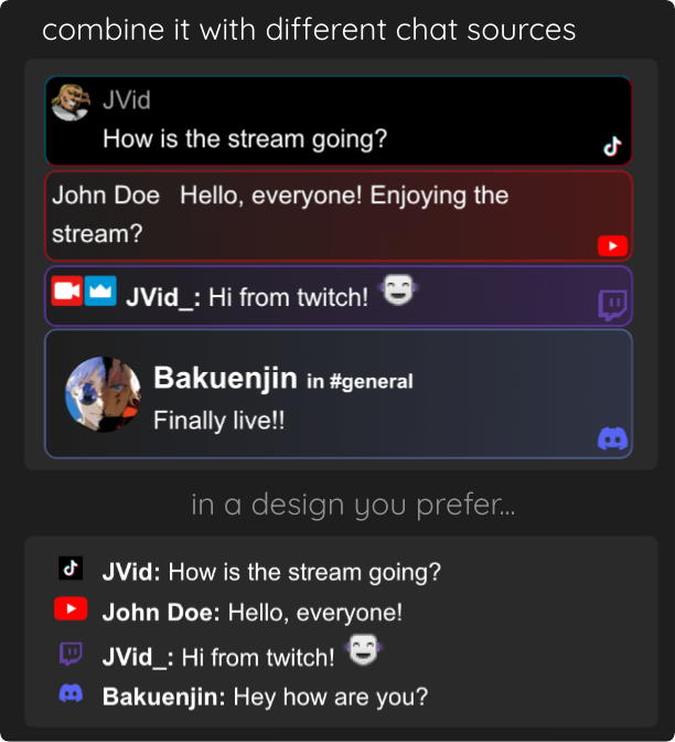 Exciting news! 🎉 stream nexum now supports #TikTok as a Gigachat source! 🎥💬

Merge your #TikTok chat with #Twitch, #YouTube, and #Discord into one seamless overlay.
Engage with your audience across multiple platforms effortlessly.

Try it out now at streamnexum.com 🚀
