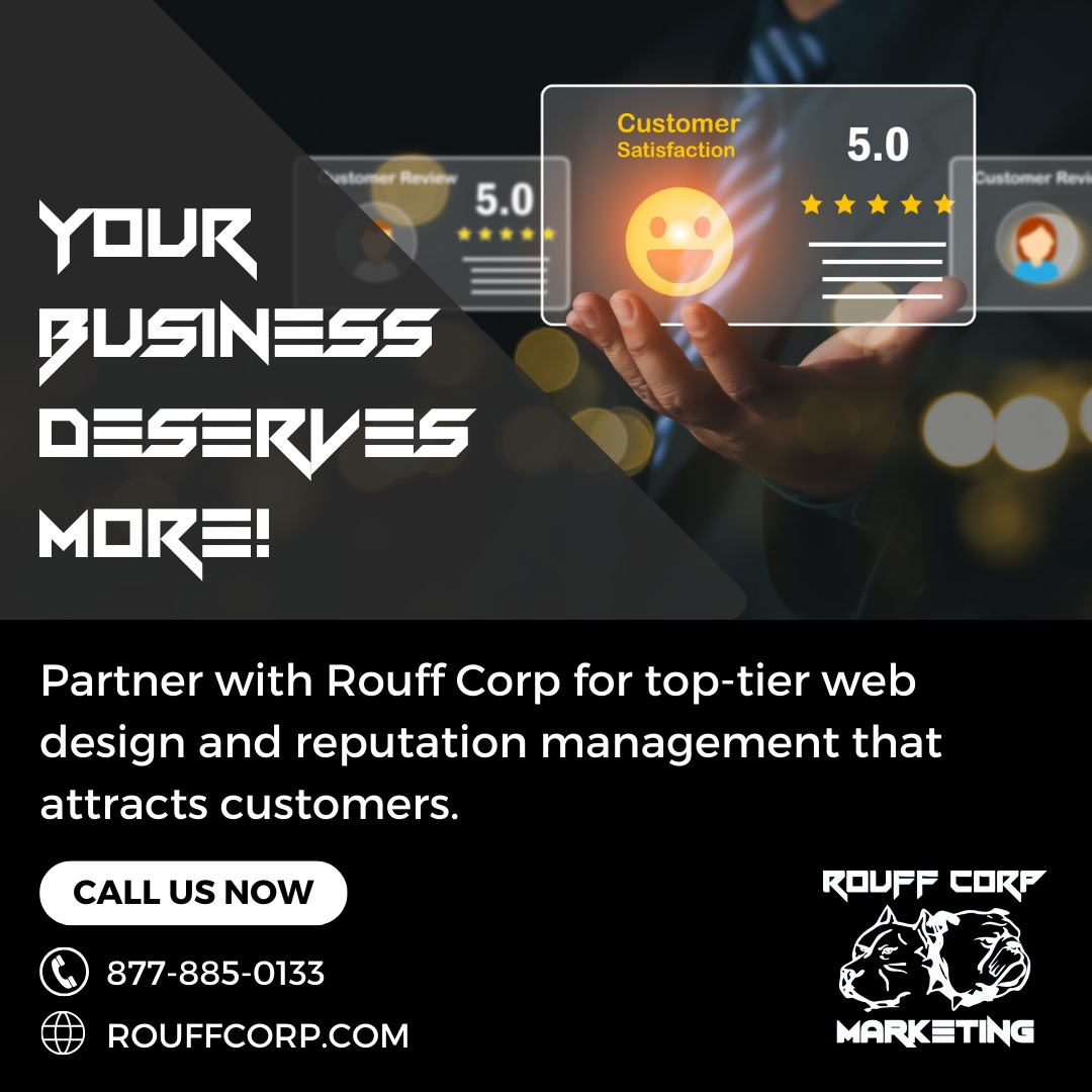 RouffCorp's tweet photo. Partnering with Rouff Corp Marketing means giving your business the attention it deserves!

Our expert web design and reputation management services will attract customers and set you apart from the competition.

Elevate your brand with us.

#RouffCorp #PPC #ReputationManagement https://t.co/laq3HBBL1k