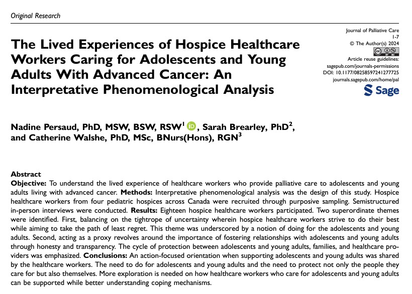 IOELC (@ioelc) on Twitter photo 🚨Congratulations to #PhD in #PalliativeCare alumni <a href="/NPersaud5/">Dr. Nadine Persaud</a> for this paper from her PhD.
An action-focused orientation when supporting adolescents and young adults was shared by the healthcare workers. #hpm #hapc #pedpc
journals.sagepub.com/doi/10.1177/08… 🚨Congratulations to #PhD in #PalliativeCare alumni <a href="/NPersaud5/">Dr. Nadine Persaud</a> for this paper from her PhD.
An action-focused orientation when supporting adolescents and young adults was shared by the healthcare workers. #hpm #hapc #pedpc
journals.sagepub.com/doi/10.1177/08…