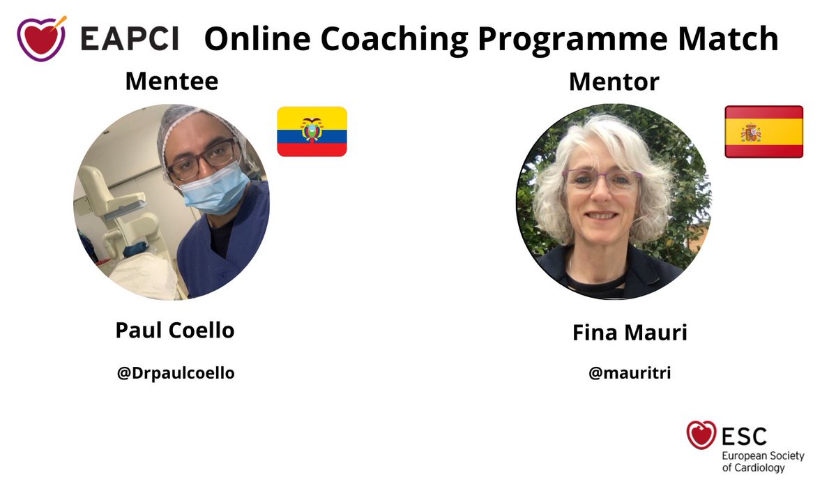 Congratulations to Dr Paul Coello <a href="/Drpaulcoello/">Dr Paul Coello</a> 
#EAPCI Online Coaching Programme Mentee matched with Prof Fina Mauri <a href="/mauritri/">Fina Mauri Ferré</a> 

#ESCCongress 2024

An Initiative of the #EAPCI Gender &amp; Disparities Committee

bit.ly/4fwbAxH