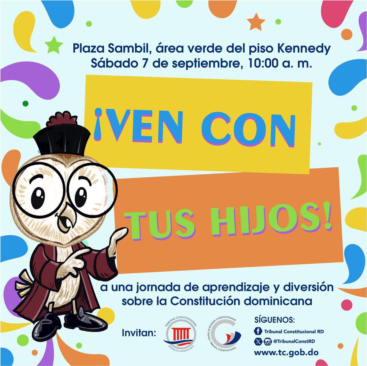 Participa de una amplia e innovadora actividad de sensibilización sobre el contenido esencial de la Constitución, sus principios, valores, derechos y deberes fundamentales. 

Asiste con tus hijos e invita a tus familiares y amigos. 

¡No faltes!
