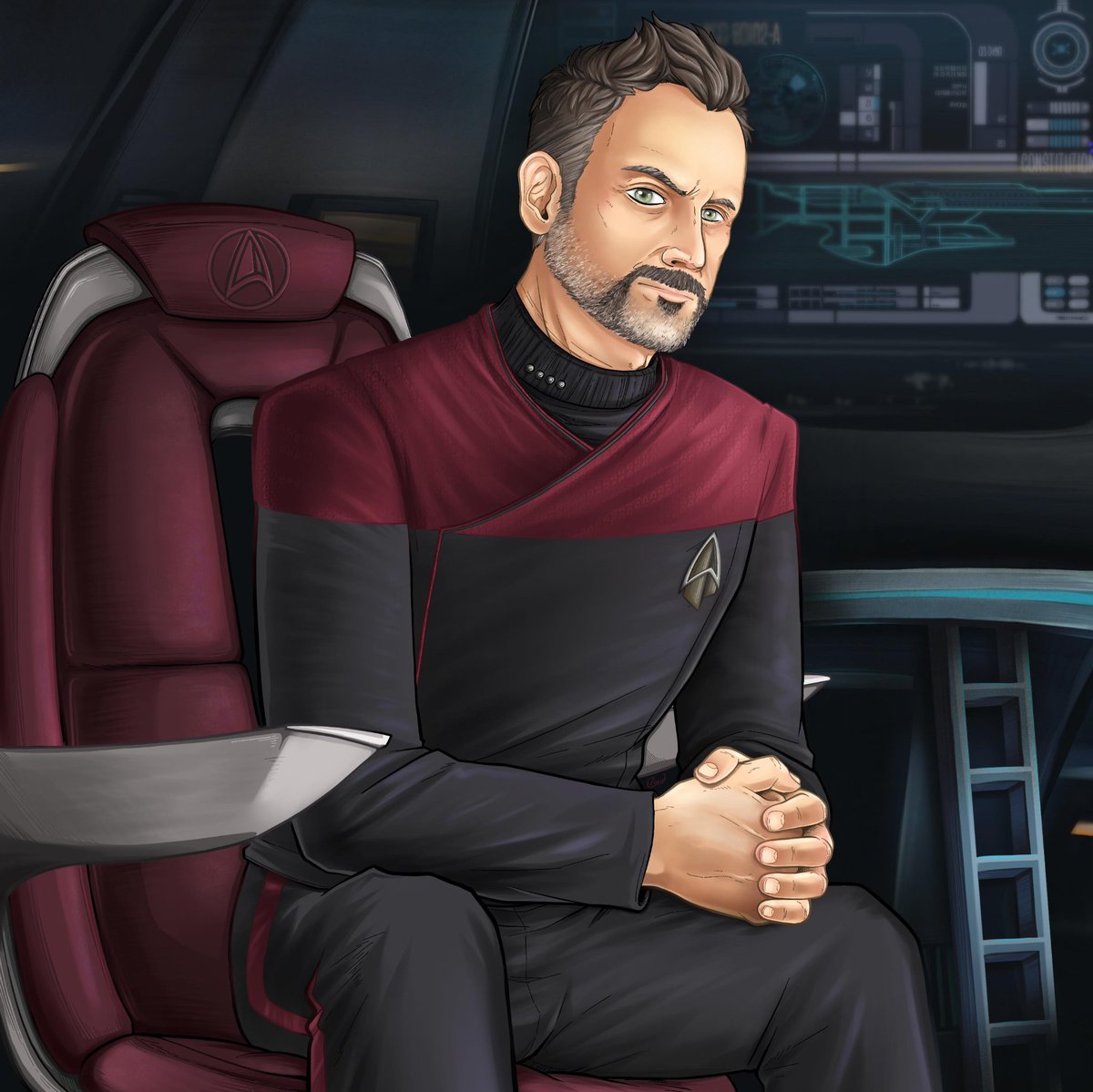 Igniheart's tweet image. Happy Star Trek Day! The most influential ST person for me is this guy. Captain Shaw is an awesome character played by my pal, the even more awesome  @TStashwick 

I made this pic about a year ago, and I remember struggling with the background! #startrek #liamshaw #captainshaw