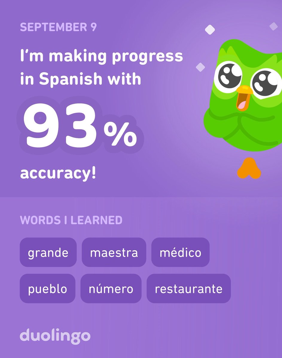 JAVAJIVE78's tweet image. I’m learning Spanish on Duolingo! It’s free, fun, and effective.