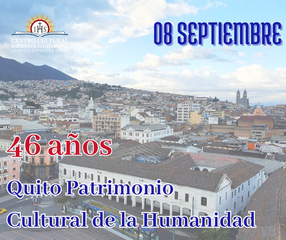 #UnDíaComoHoy | El 8 de septiembre de 1978, #Quito se convirtió en la primera ciudad en ser declarada Patrimonio Cultural de la Humanidad por la <a href="/UNESCO/">UNESCO 🏛️ #Education #Sciences #Culture 🇺🇳</a>.
46 años después, celebramos este importante reconocimiento que destaca la riqueza histórica y cultural de nuestra ciudad. 🤗