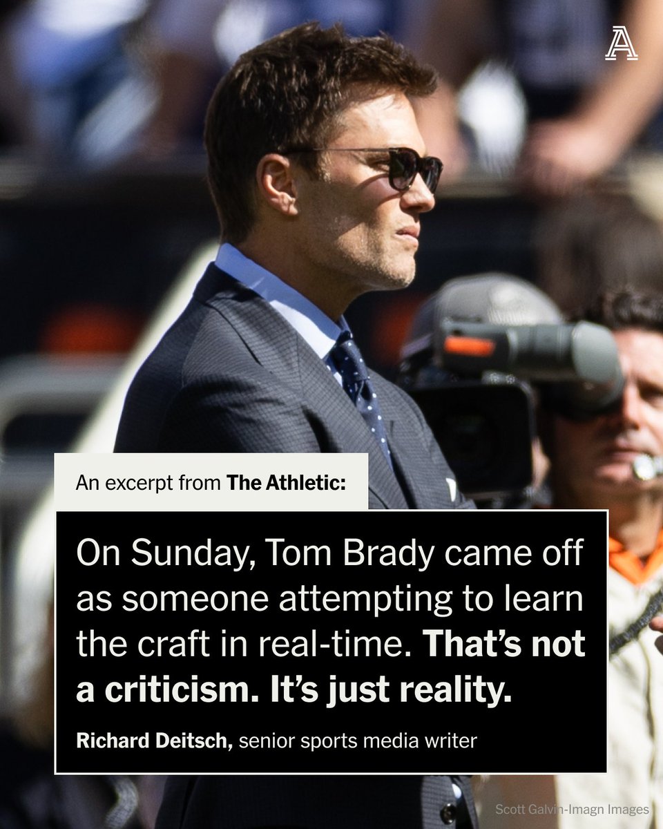 TheAthletic's tweet photo. What did you think of Tom Brady’s broadcasting debut?

“If you desperately want me to grade him, I’d give him two-and-a-quarter goats out of four,” writes @richarddeitsch.

Read: https://t.co/7r39JHJWYy https://t.co/ojZUaVJNZC