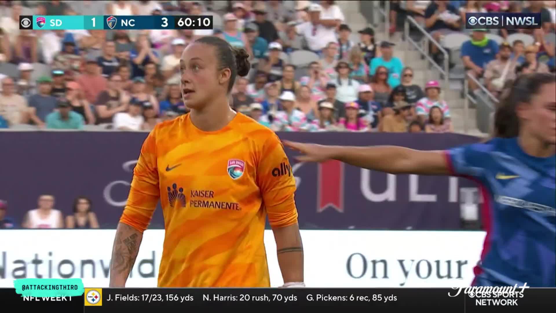 Kailen Sheridan is shown DOGSO red after a tackle with fellow Canada teammate Bianca St-Georges 🟥