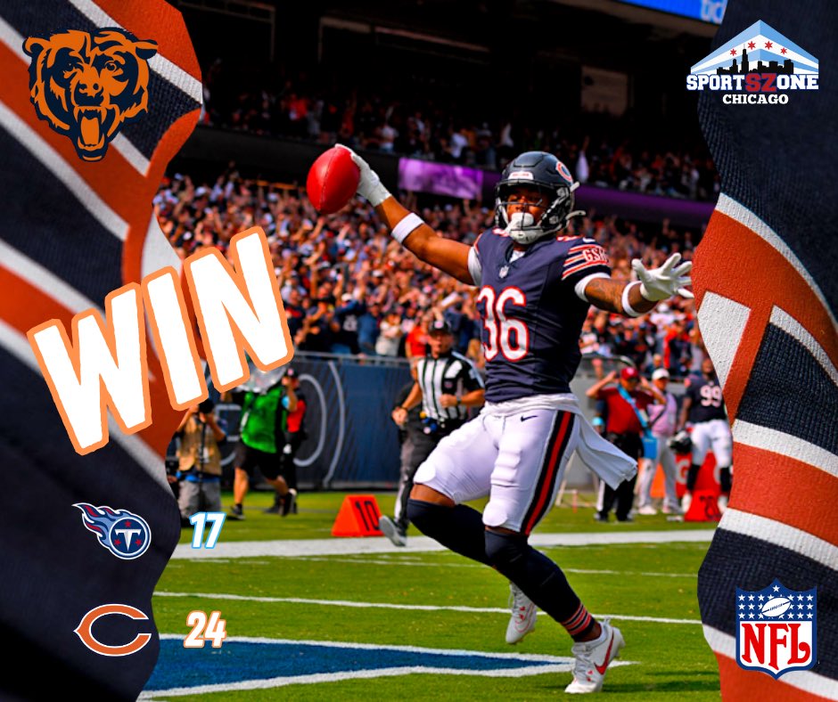 WARRmedia's tweet photo. The @ChicagoBears beat the Tennessee @Titans 24-17!! #ChicagoBears #BearDown #DaBears #MonstersOfTheMidway
#CalebWilliams #DJMoore #JaquonBrisker #KylerGordon #RomeOdunze #MontezSweat #JaylonJohnson #ColeKmet #KeenanAllen #DAndreSwift #NFL #SportsZoneChicago #WARRMedia https://t.co/7aMBXlBDON