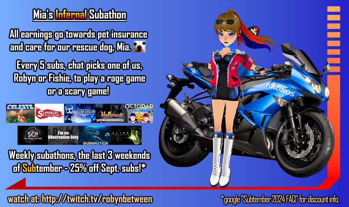 My good streamer friend of mine RobynBetween is doing a subathon to support her rescue dog drop by and say hello! twitch.tv/robynbetween