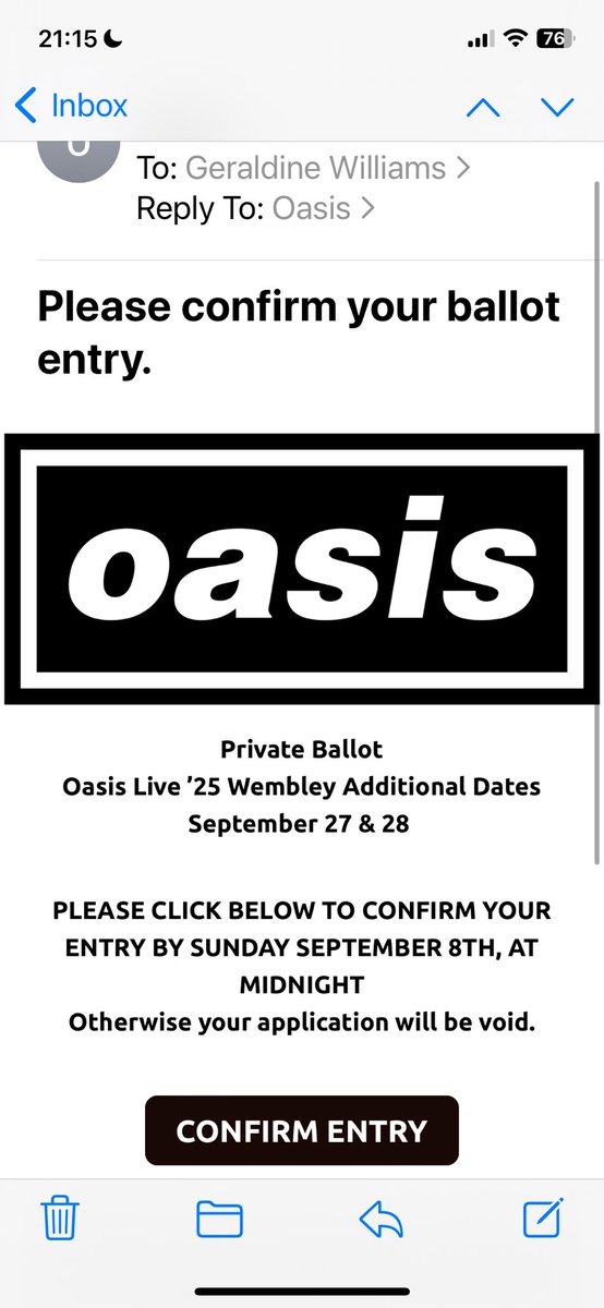 Therealgezza's tweet photo. @oasis I did! Let’s see if I am “lucky”this time round…. https://t.co/OmB0CmEurz