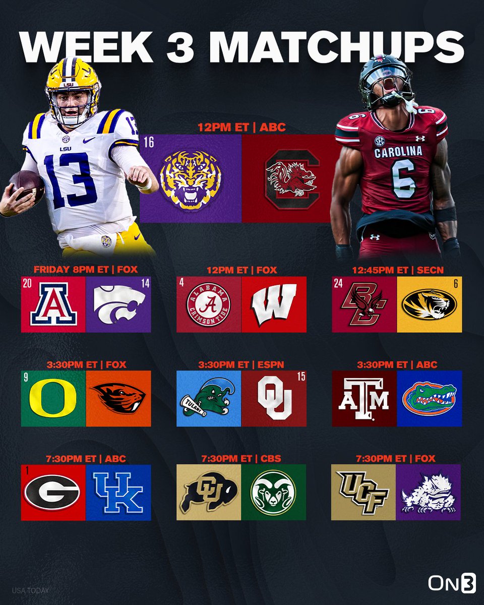 College Football Week 3 Featured Matchups👀