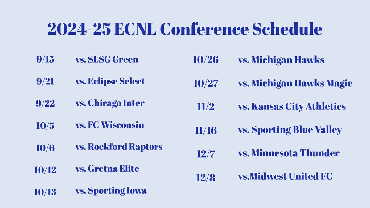 Great games this weekend vs. Nationals GA (0-0 tie) and Liverpool (3-0 win)! We are leaving Michigan with 4-points and 2 shut-outs. Here are the rest of our Midwest Conference games for this year!
-
-
<a href="/SLSGSoccerClub/">Scott Gallagher Soccer Club</a> <a href="/SLSGECNLGirls/">SLSG ECNL Girls</a> <a href="/slsggoalkeeping/">Gallagher Goalkeeping</a> <a href="/ImYouthSoccer/">ECNL/GA/Recruiting/College Soccer</a> <a href="/ImCollegeSoccer/">College Soccer Truth ™</a>