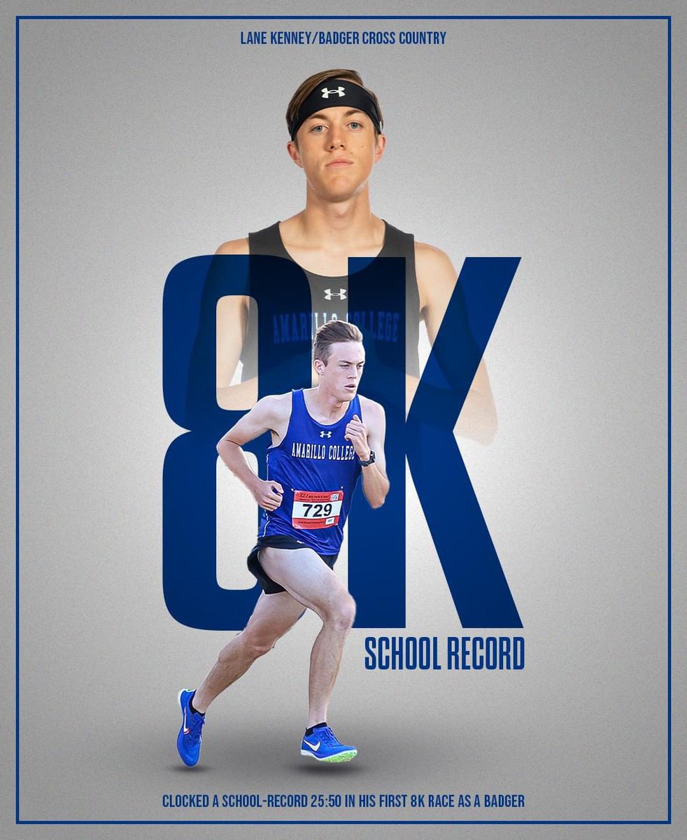 CoachHargroveAC's tweet photo. In their first 5K and 8K races in a Badger uniform, Mia Lujan 19.20 and Lane Kenney 25.50 rewrote the Amarillo College cross country record book! https://t.co/xbCFE7U9lg