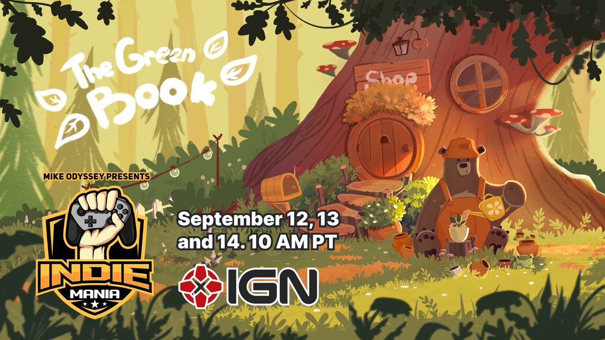 tapteek's tweet photo. The Green Book will be featured in the very first Indie Mania! 🎮✨ Catch it from September 12th-14th on IGN channels, along with so many other fantastic indie titles.

Huge thanks to the Indie Mania team @PaulGaleNetwork @MikeOdysseyYT @IGN for this exciting event!💚 #IndieMania https://t.co/9v8XOvGrXU