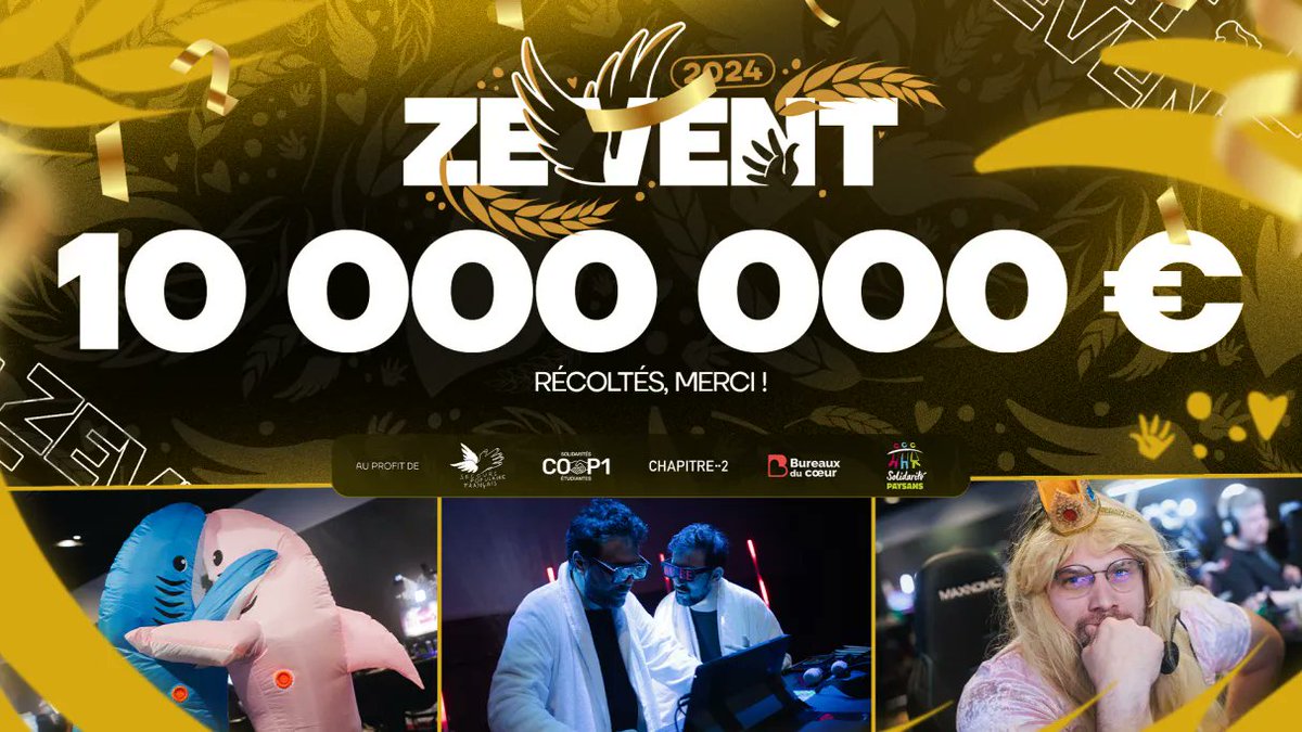 ZEVENTFR's tweet image. DIX MILLIONS !!
C'EST UN 1 AVEC PLEIN DE ZERO DERRIERE !!!
C'EST EXTRAORDINAIRE CE QUE VOUS FAITES !!!
#ZEVENT2024 #RUSHFINAL