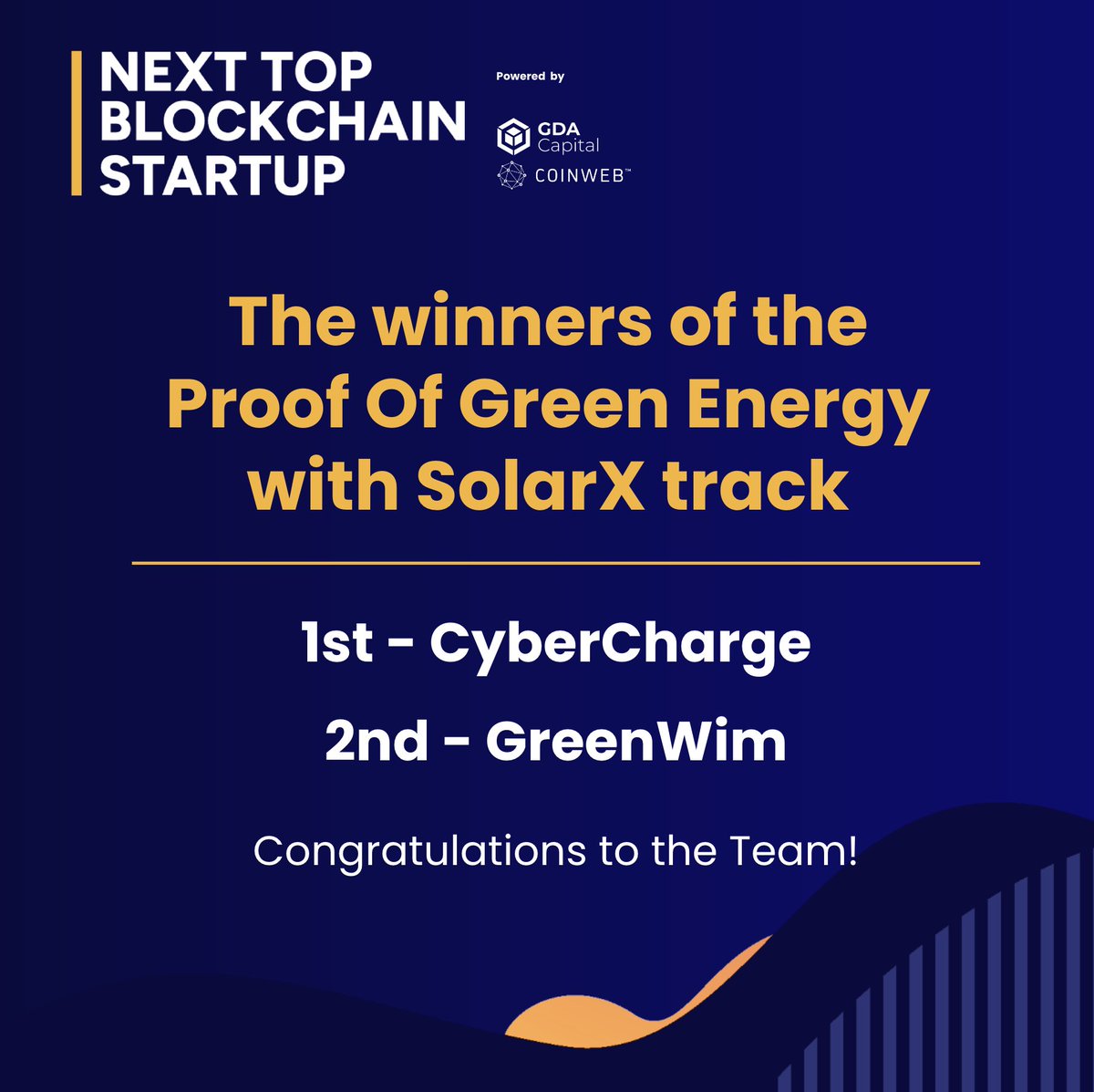 🎊 We are excited to announce the winners of the Proof Of Green Energy with <a href="/solarxchain/">SolarX</a> track! 

🥇 <a href="/CyberChargeWeb3/">CyberCharge</a> 
🥈 GreenWim

Congratulations on your remarkable achievements!