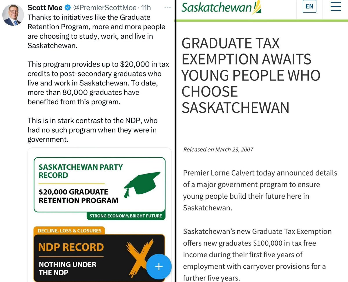<a href="/alexmarz/"></a> <a href="/PremierScottMoe/">Scott Moe</a> It’s worse than that… it’s an out and out lie. The program was started in 2007 by an NDP government he’s told this lie before.