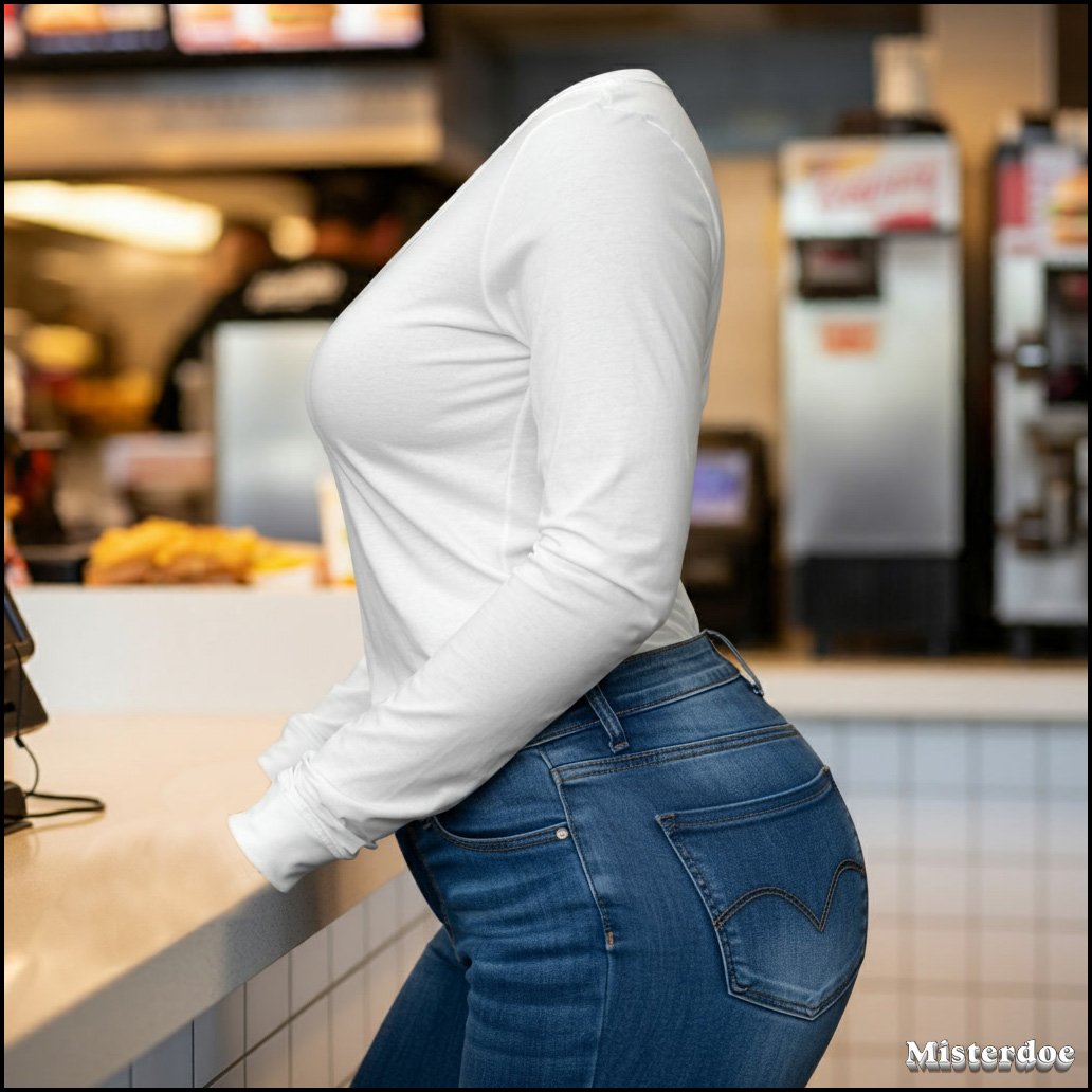 bryandoe's tweet photo. Apparently this place is popular with living clothes. But what happens to the food? π #AIart #AIphoto #livingclothes #busty #jeans #curves #fastfood #editedAI https://t.co/tiJ6o2xArj