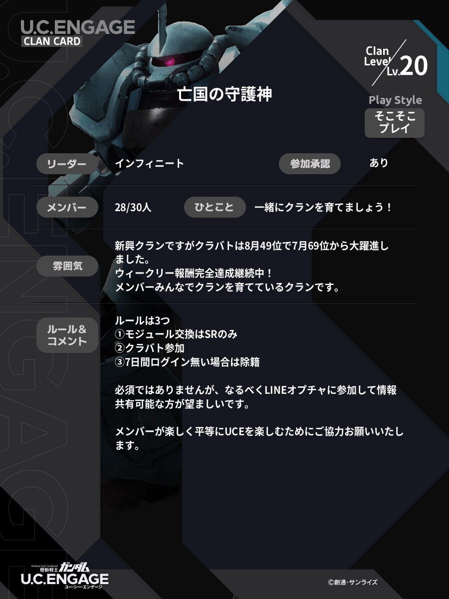 エース2人が抜け、我が軍は大きな転換期を迎えています。創設第2期を黄金期にするため、メンバー2名募集します🙇‍♂️

#UCEクラメン募集中 ＃UCEクラメン募集 #クラメン募集 #亡国の守護神クラメン募集中